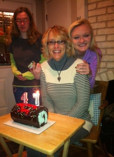Kidney donation recipient Nancy Noble on her 47th birthday in November with her daughter, Sarah, and niece, Leahey.